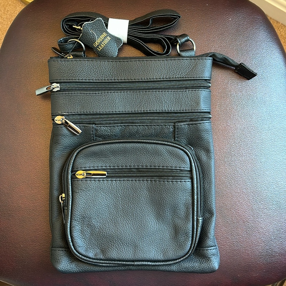 Black Leather Crossbody Bag, Brand New